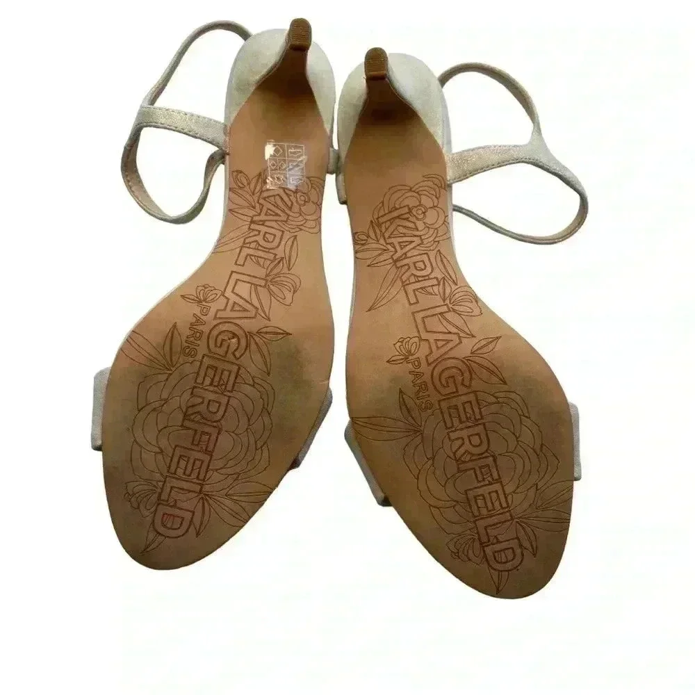 Lagerfeld Paris Women's Ankle Strap Heeled Sandal •Sparkly Gold•Size 8.5•